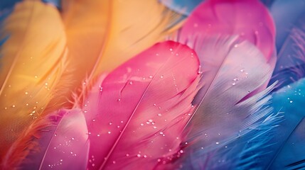 Poster - Colorful feather background Copy space : Generative AI