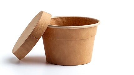 Poster - Disposable kraft paper bowl with plastic lid isolated on white background : Generative AI