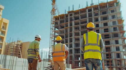 Aufkleber - Team of construction contractor talking  discussing about the building plan together at construction site Diverse ethnicity construction workers working together at construction site : Generative AI