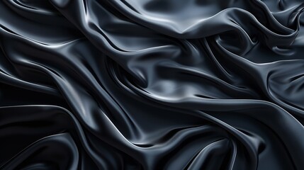 Fototapete - Black gray satin dark fabric texture luxurious shiny that is abstract silk cloth panorama background with patterns soft waves blur beautiful : Generative AI