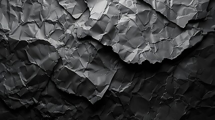 Poster - Empty crumpled wet black paper blank texture copy space wall horizontal background : Generative AI