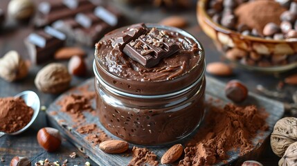Poster - Chocolate paste with nuts in a jar Dessert Vegetarian food : Generative AI