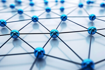 Wall Mural - A blue and black network of spheres. The spheres are connected by lines. Concept of complexity and interconnectedness