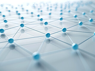 Wall Mural - A close up of a blue and white pattern of spheres. The spheres are connected to each other in a network. Concept of interconnectedness and complexity