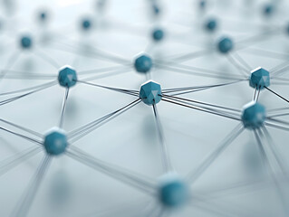 Wall Mural - a close up of many blue spheres connected by lines. the spheres are all different sizes and are arra