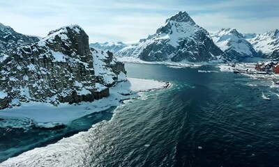 Poster - Snowy Mountains and Ocean Inlet