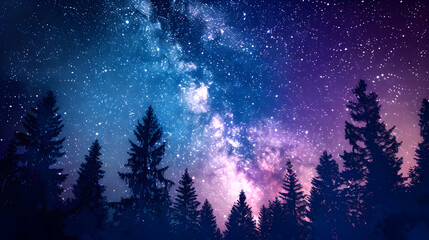 A beautiful night sky with a large star and a few trees