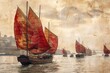 © frank29052515 - The Opulent Opium Trade: Historical Illustration of Ships and Caravans Transporting Opium Poppies along Ancient Routes