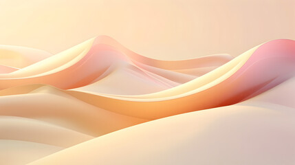 Wall Mural - A sandy desert landscape with a pink and orange hue. The sand dunes are curved and the sky is a pale yellow color. Concept of calm and serenity, as well as a feeling of vastness and emptiness