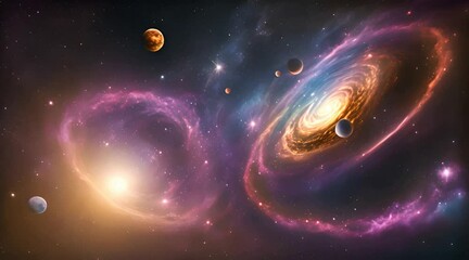 Wall Mural - Beautiful Terrifying Alien World Landscape 4K Loop features an A.I. generated video of an alien planet with a moon in the sky and animated clouds in a loop.