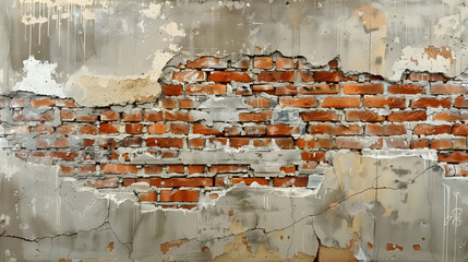 Wall made of bricks concealed by plaster with a construction mark underneath