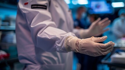 A Close up of a Person in a White Coat With Gloves on Their Hands - Generative AI