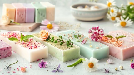 Handcrafted soap bars with natural dyes and botanical inclusions, handmade soap, unique and artistic souvenir