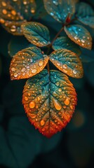 Canvas Print - Dew drops on a leaf. AI.