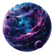 © Duka Mer - A planet with stars and planets in the sky, illustrated with a gradient sphere and galaxy nebula stars on a transparent background, featuring bright colors.
