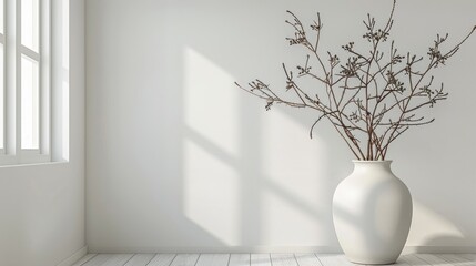 Wall Mural - Large white vase with dry branches: cozy, modern home decor