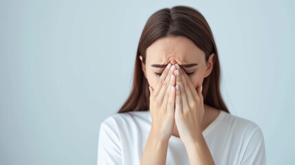 Woman suffering from severe sinus headache