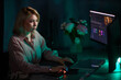 © Евгений Вершинин - Professional Video Editor Working Late on Advanced Editing Software in Home Office