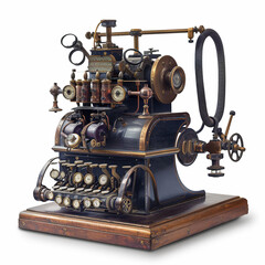 A retro telegraph machine with wires designs for Print on Demand (POD) on a white background.