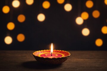 Beautiful Diwali concept background with greeting text, Traditional Diwali Diya lamp lit on a dark background, 2024 Happy Diwali banner image