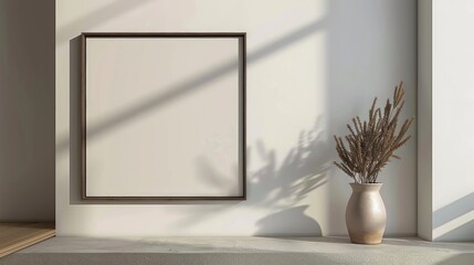 Wall Mural - Empty frame mockup on white wall. Square layout. Art template for contemporary interior.