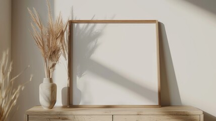 Canvas Print - Nordic-inspired blank frame mockup. Simple interior design