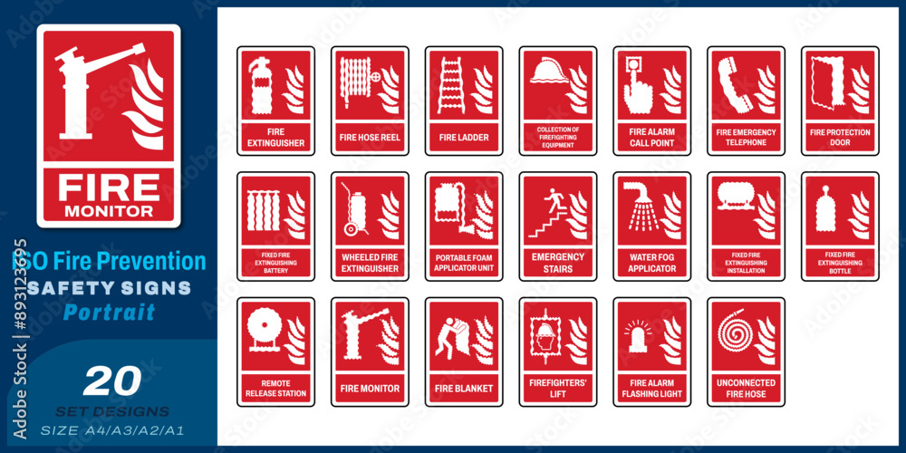 20 set ISO fire prevention safety signs v15 size a4/a3/a2/a1 Stock ...