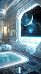 Wall Mural - extraterrestrial paradise in opulence at space station seamless looping overlay 4k virtual video ani