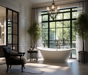 Wall Mural - Country Grandeur Spacious Tub and Glass Doors in a High Contrast, Monumental Bath De.jpeg