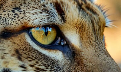 Canvas Print - A close up of a cat's eye with a yellowish tint. The eye is surrounded by a furry, brownish-orange fur