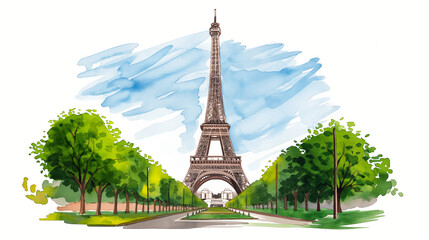 Sticker - Watercolor drawing of the Eiffel Tower in Paris isolated on a white background detailed and elegant 