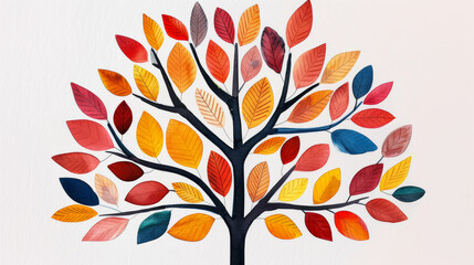 Canvas Print - Watercolor illustration Closeup of a watercolor autumn tree with branches shedding colorful leaves isolated on a gradient background 