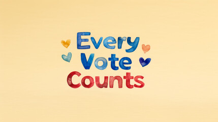 Canvas Print - Watercolor text Every Vote Counts isolated on a solid light yellow background 