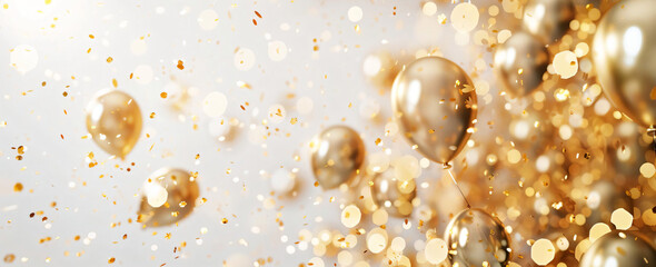 Canvas Print - Gold Balloons and Confetti Celebration.