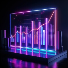 Holographic bar chart display, futuristic financial analysis, neon accents, hightech design