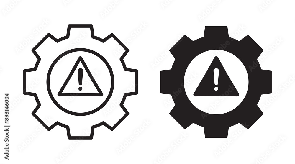 Technical Warning icon set. System error vector symbol. Gear with ...