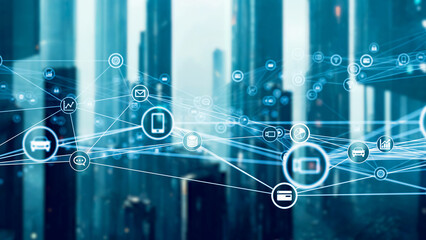 Poster - Future city and communication network concept. Smart city.