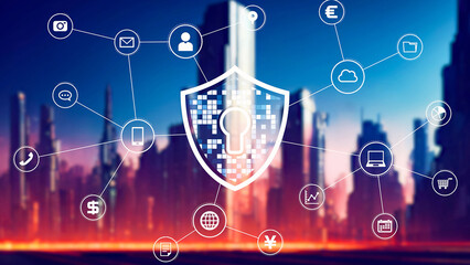 Aufkleber - Future city and network security concept. Cyber security