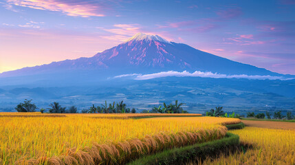 Wall Mural - Scenic Landscape with Mountain and Field