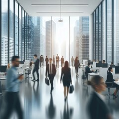 Canvas Print - 74 21. Blurred focus of busy office hallway with employees , pho