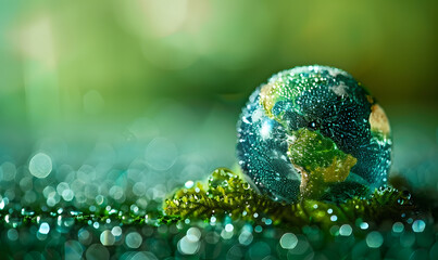 Sticker - Globe Made of Water Drops Representing Green Energy and Environmental Concept