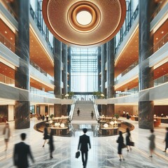 Canvas Print - 84 76. Blur focus of office lobby with marble floors , photo. И