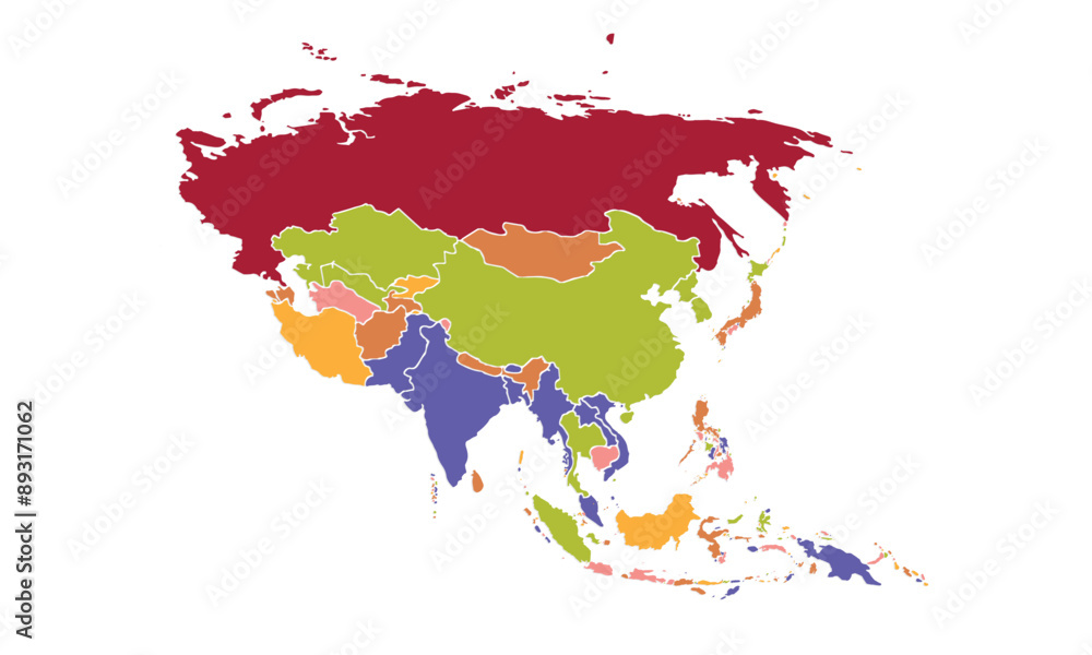 Asia map with individual colors,isolated on white background for ...