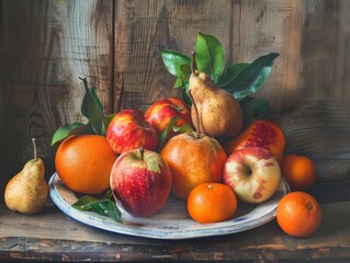 Harvest Medley: A Fruitful Display on Wood