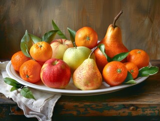 Harvest Delights: A Trio of Fruits on Wood