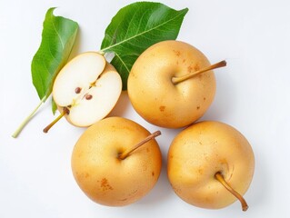 Refreshing Asian Pear Standing Out Against a White Background - AR 4:3