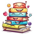 © Sirapopmillion - 1. A colorful vector cartoon illustration of a stack of school textbooks with smiling faces and playful designs, suitable for educational content