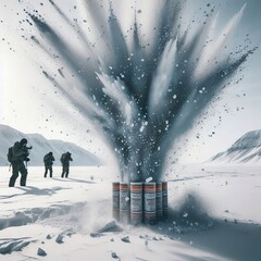 Canvas Print - 88 121. Arctic expedition chalk piece exploding into a snowy sho