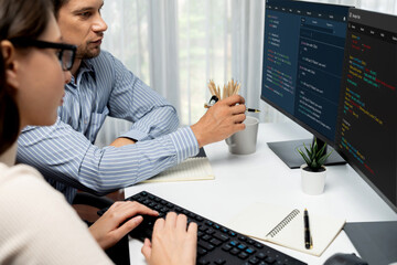 Wall Mural - team skilled developers program thinking newest coding creative website planning software project on