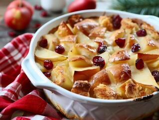 Pear and Cranberry Bread Pudding Breakfast Casserole